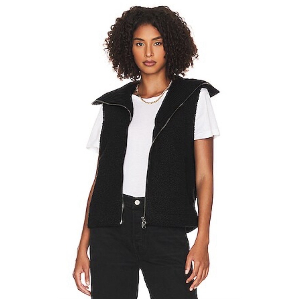 Varley Aspen Gilet Vest Women's Size Large Black Boucle Sherpa Full Zip